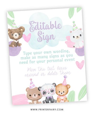 Bears Birthday Party Sign