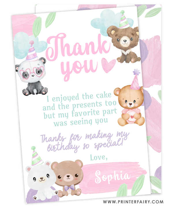Bear Birthday Thank You Card