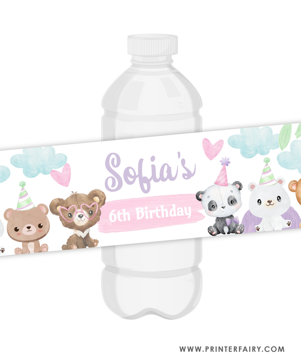 Bear Birthday Water Bottle Label