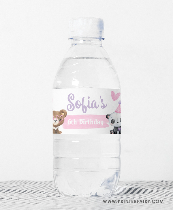 Bear Birthday Water Bottle Label