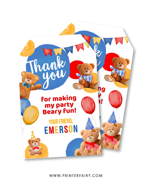Bear Birthday Party Thank You Tags