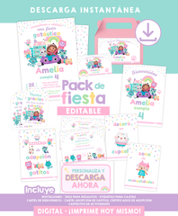 Pack imprimible de cumpleaños Gatástico – Editable y descarga instantánea