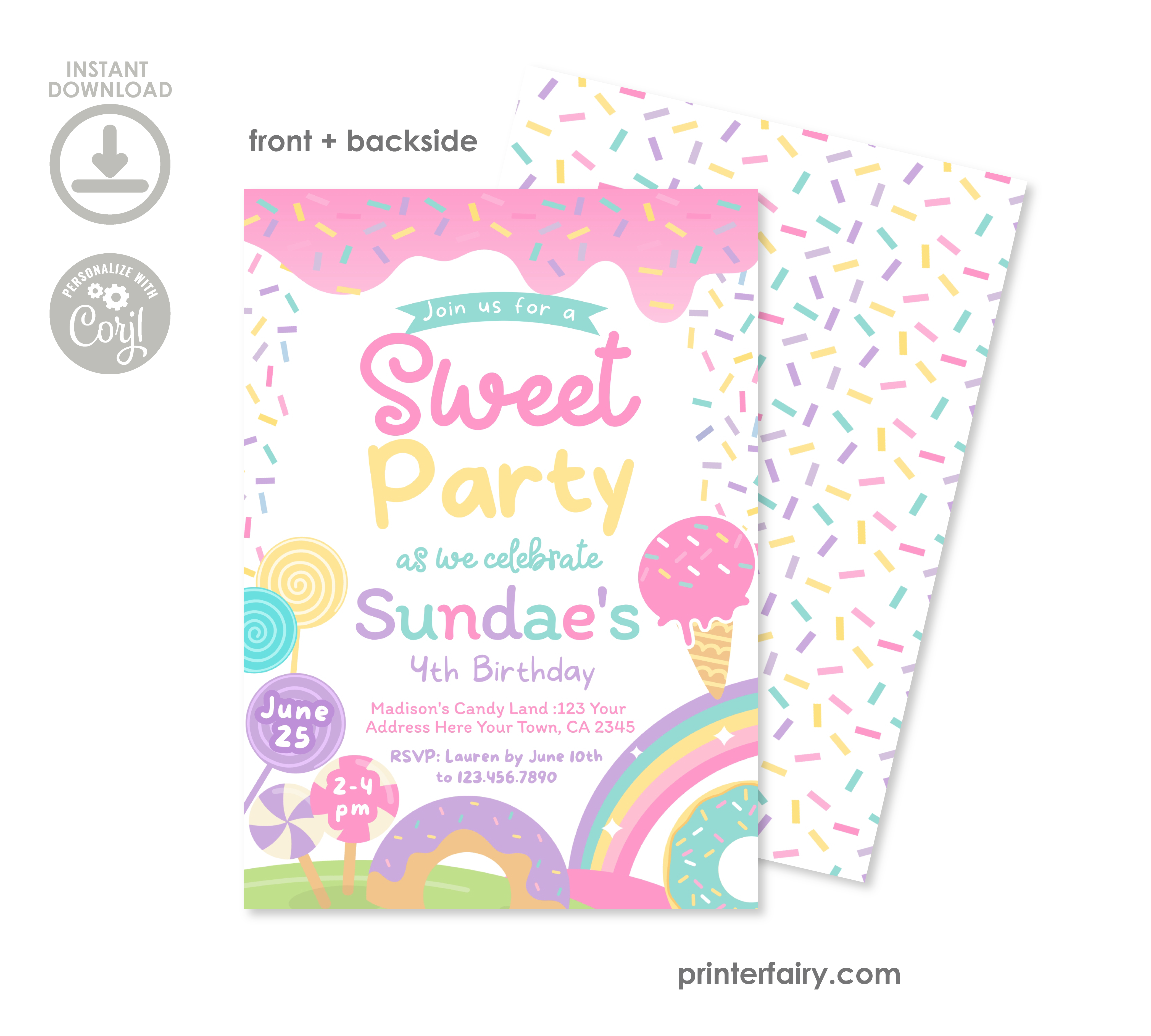 Candyland Birthday Party Invitation