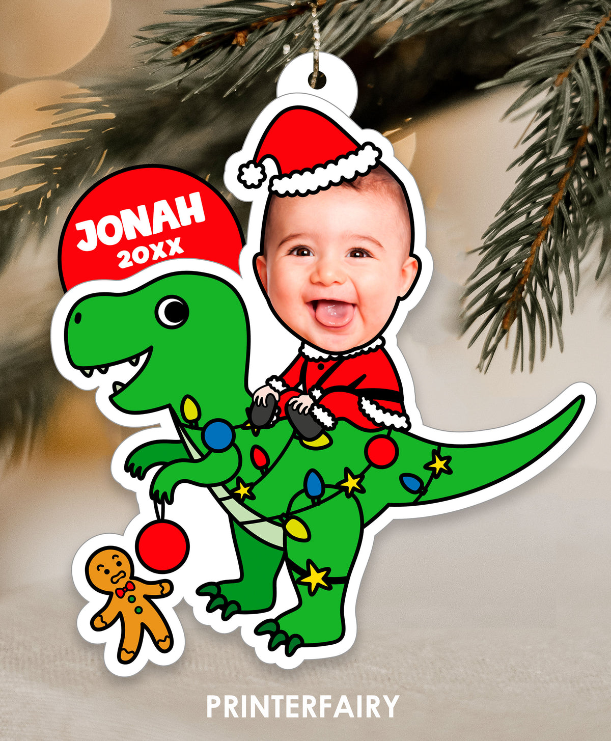 Christmas Dinosaur Ornaments with Photo