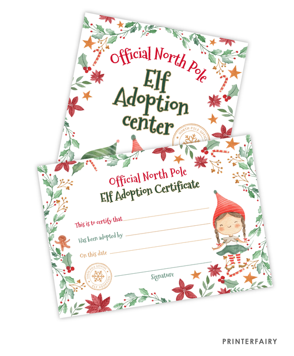 Elf Adoption Sign and Certificate