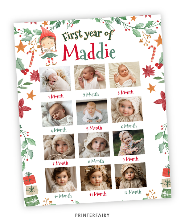 Elf Christmas First Year Photo Board