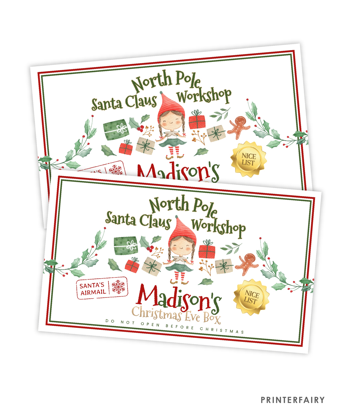 Elf Christmas Eve Box Label