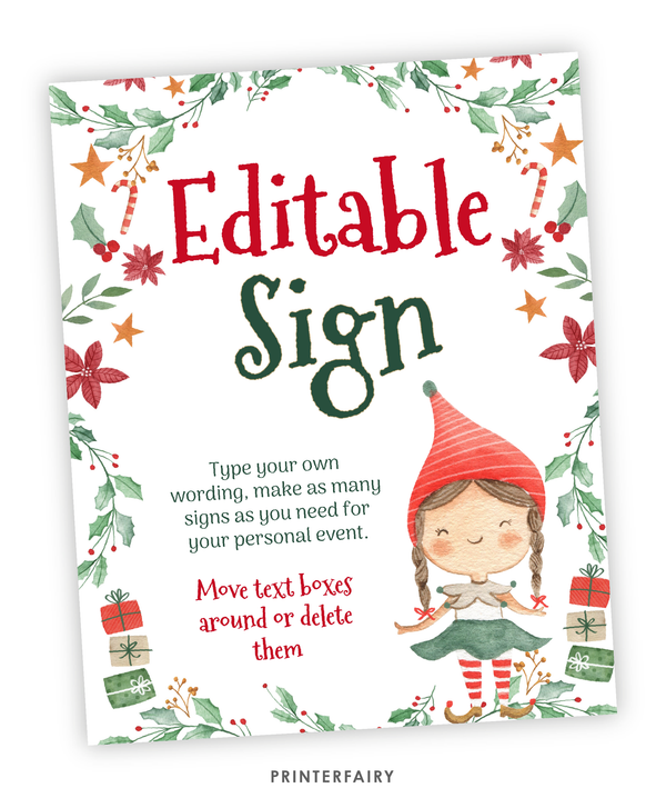 Elf Christmas Editable Sign