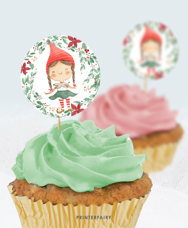 Elf Christmas Cupcake Toppers