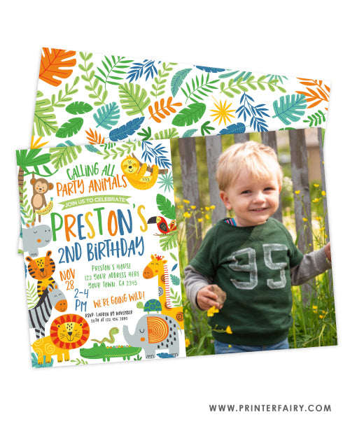 Color Jungle Birthday Invitation with photo