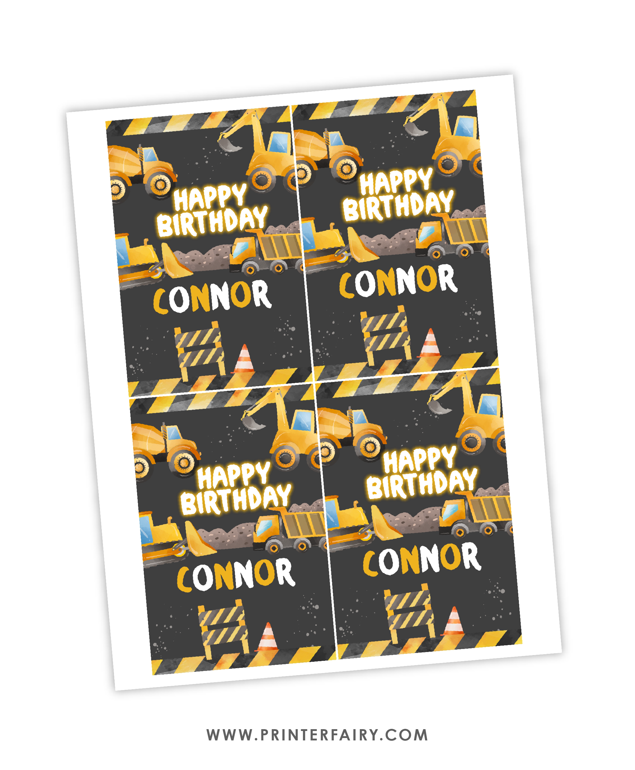 Construction Birthday Drink Pouch Label