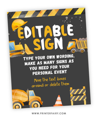 Construction Birthday Editable Sign