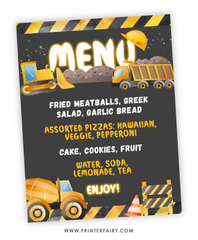 Construction Birthday Party Menu