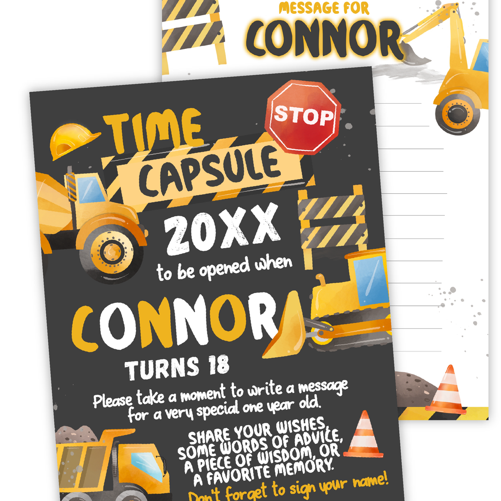 Construction Birthday Time Capsule – PrinterFairy