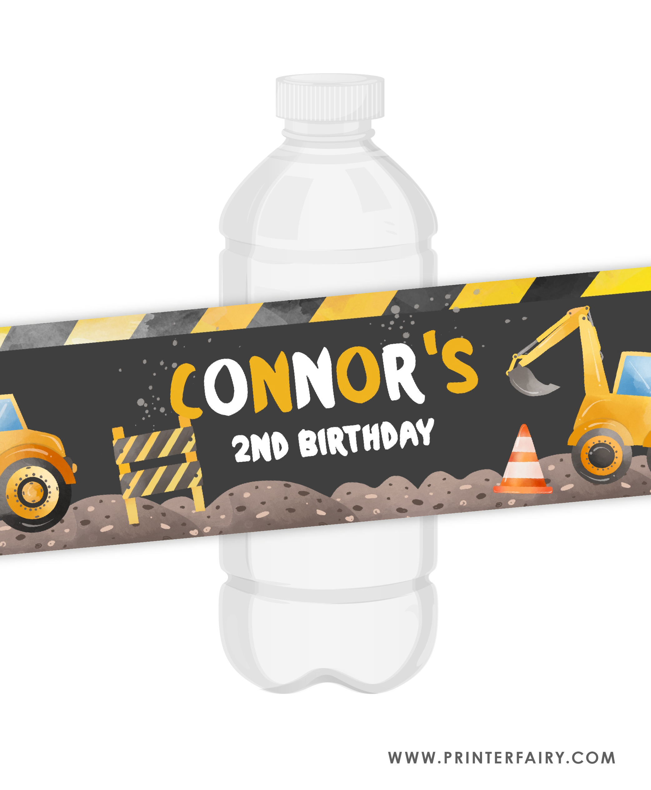 Construction Birthday Water Bottle Labels