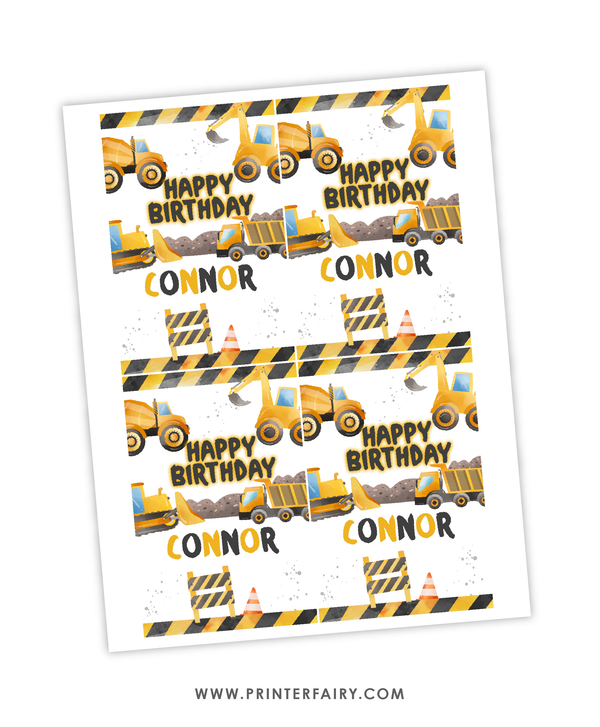 Construction Birthday Drink Pouch Label