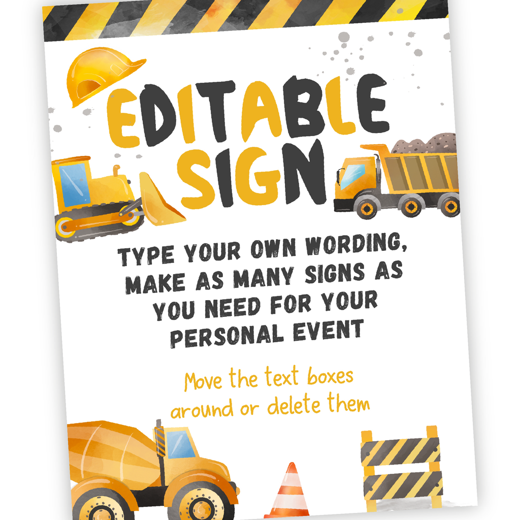 Construction Signs Editable Construction Birthday Editable Sign – PrinterFairy