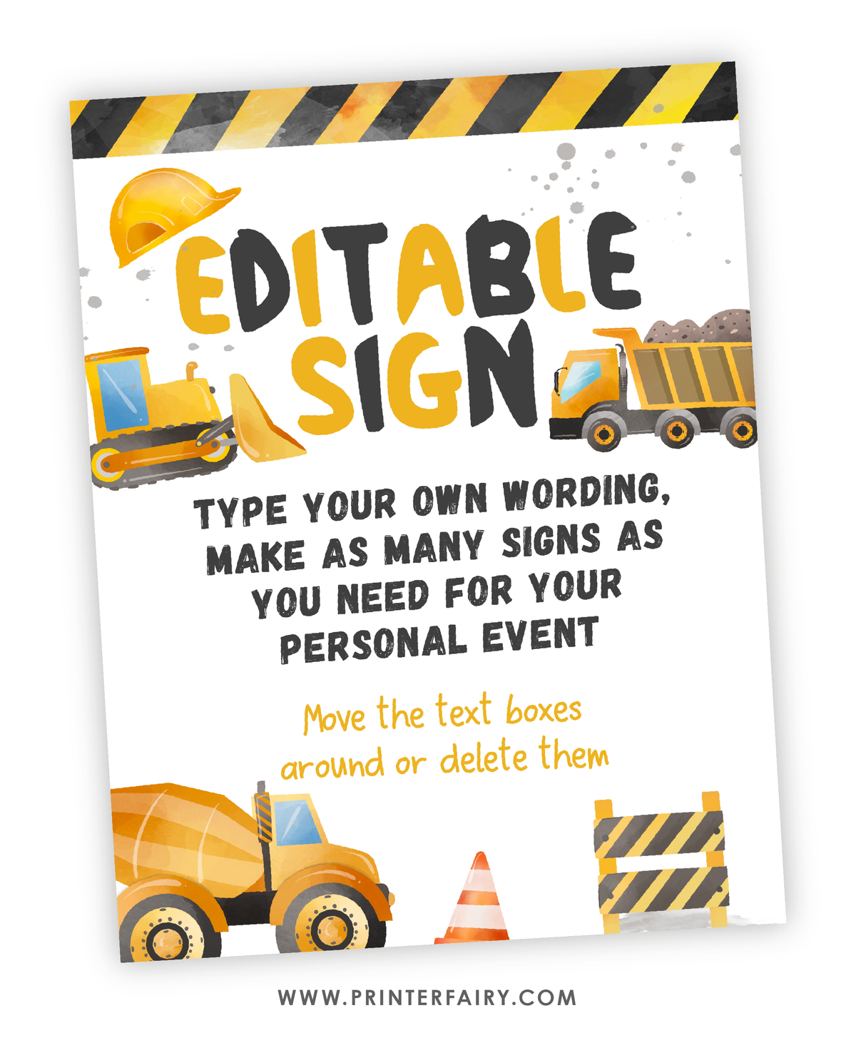 Construction Birthday Editable Sign