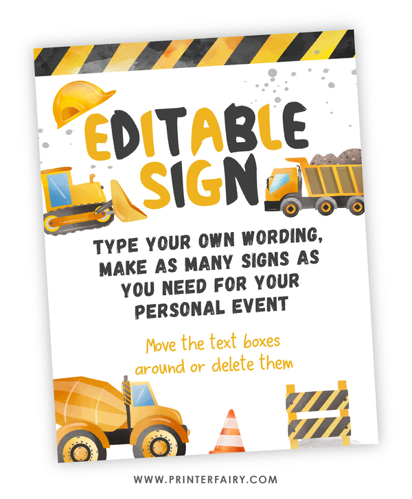 Construction Birthday Editable Sign