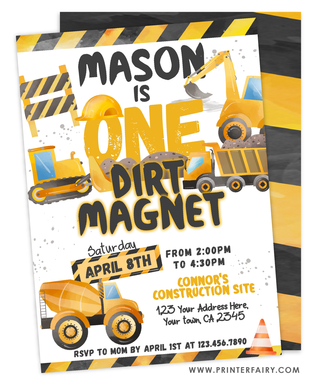 Construction First Birthday Invitation