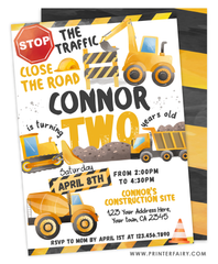 Construction Second Birthday Invitation