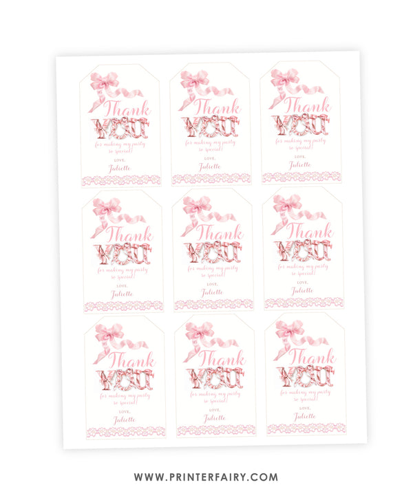 Coquette Party Favor Tags