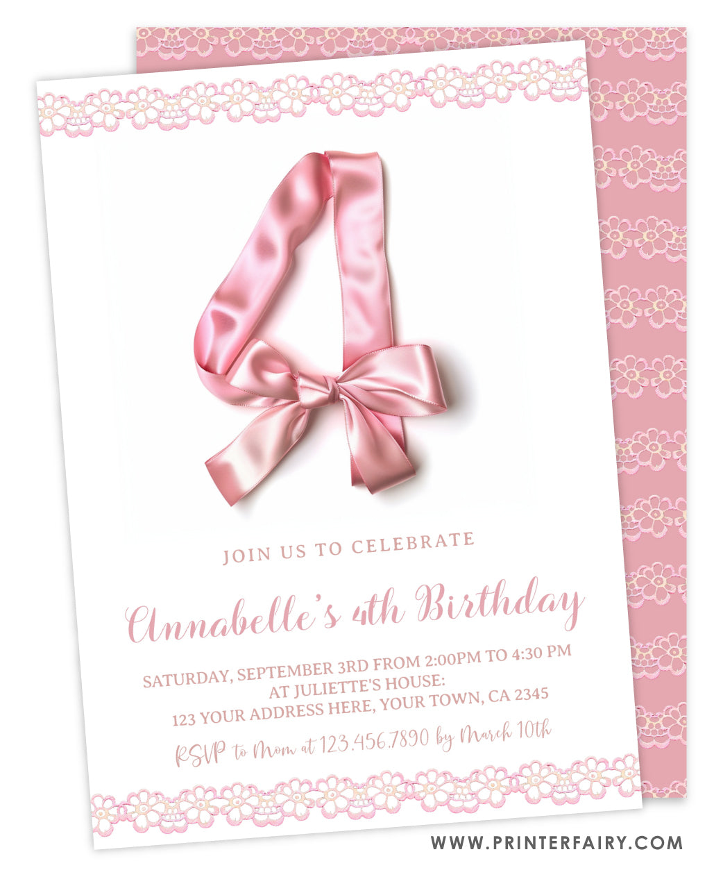 Coquette 4th Birthday Party Invitation