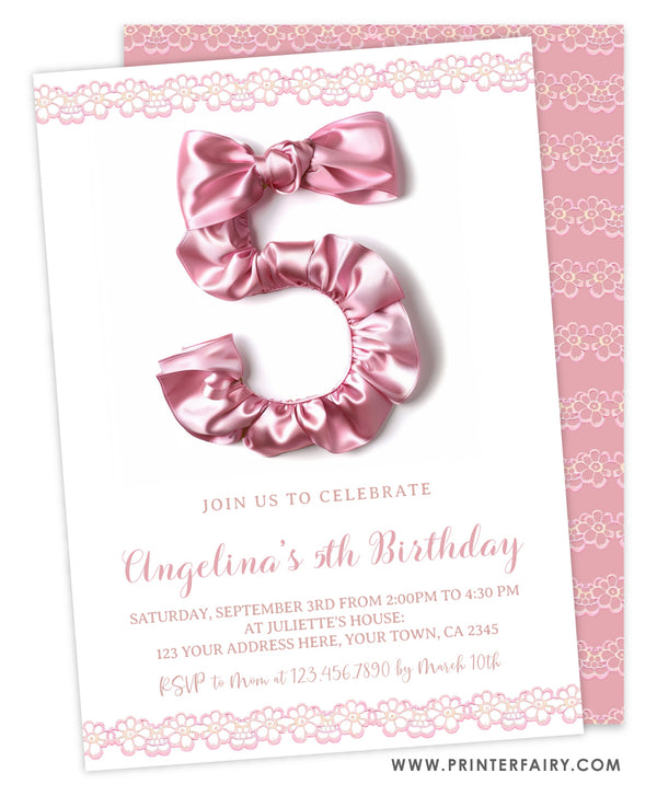 Coquette 5th Birthday Party Invitation