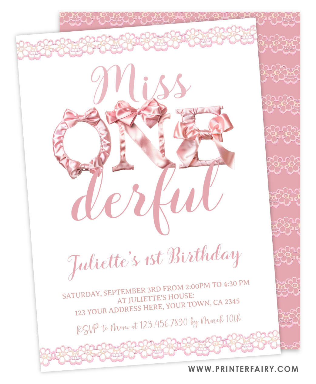 Coquette First Birthday Party Invitation