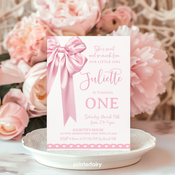 Coquette First Birthday Party Invitation