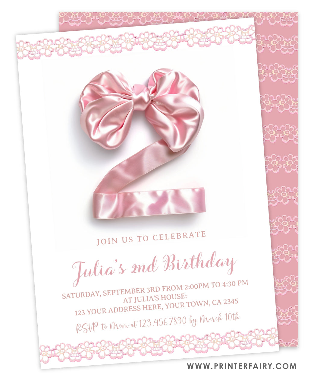 Coquette Second Birthday Party Invitation