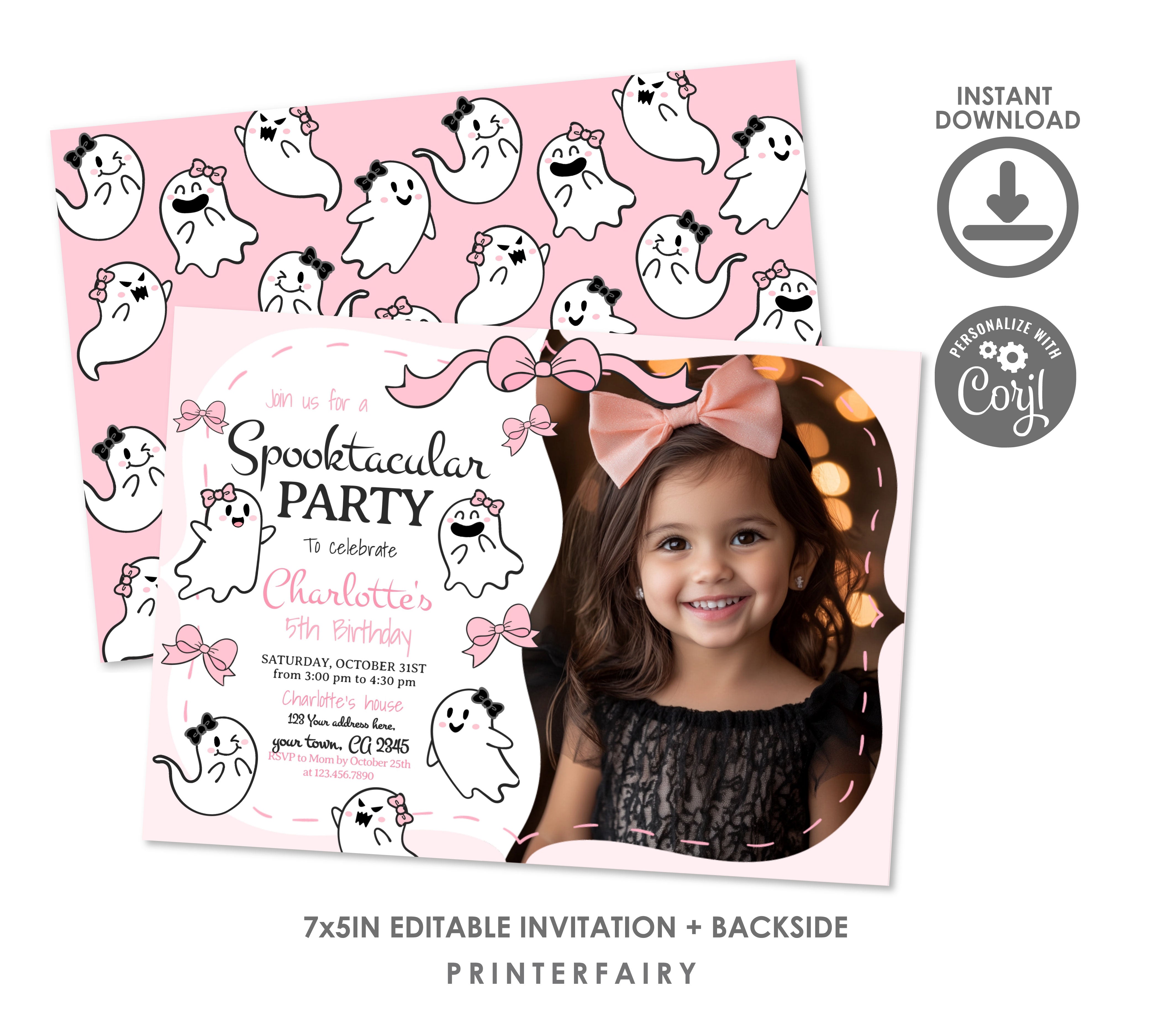 Coquette Ghost Spooktacular party Invitation with Photo