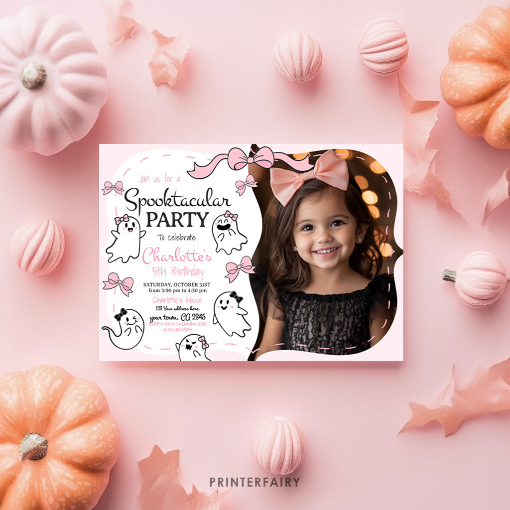 Coquette Ghost Spooktacular party Invitation with Photo