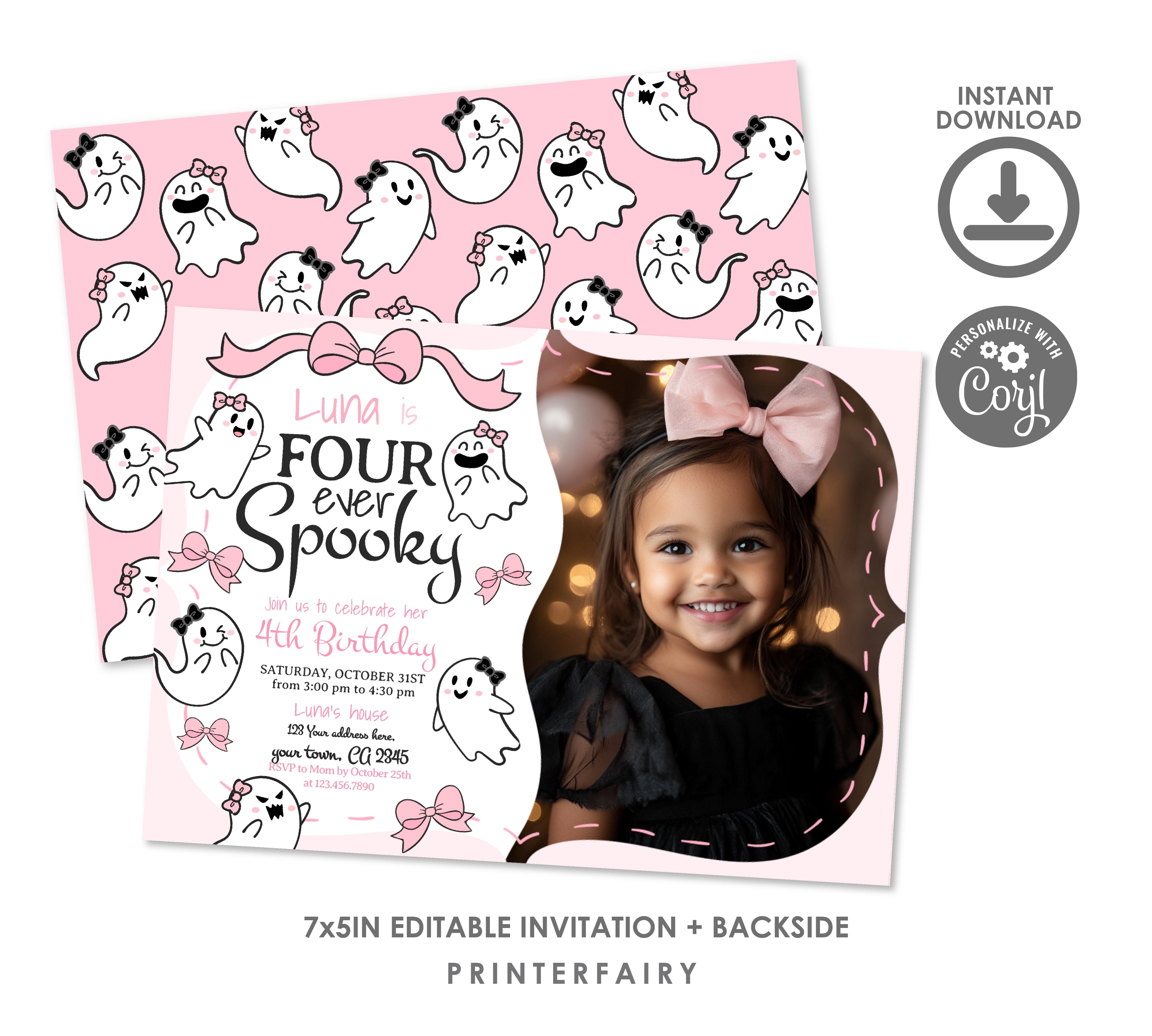 Coquette Ghost Four ever spooky Invitation with Photo