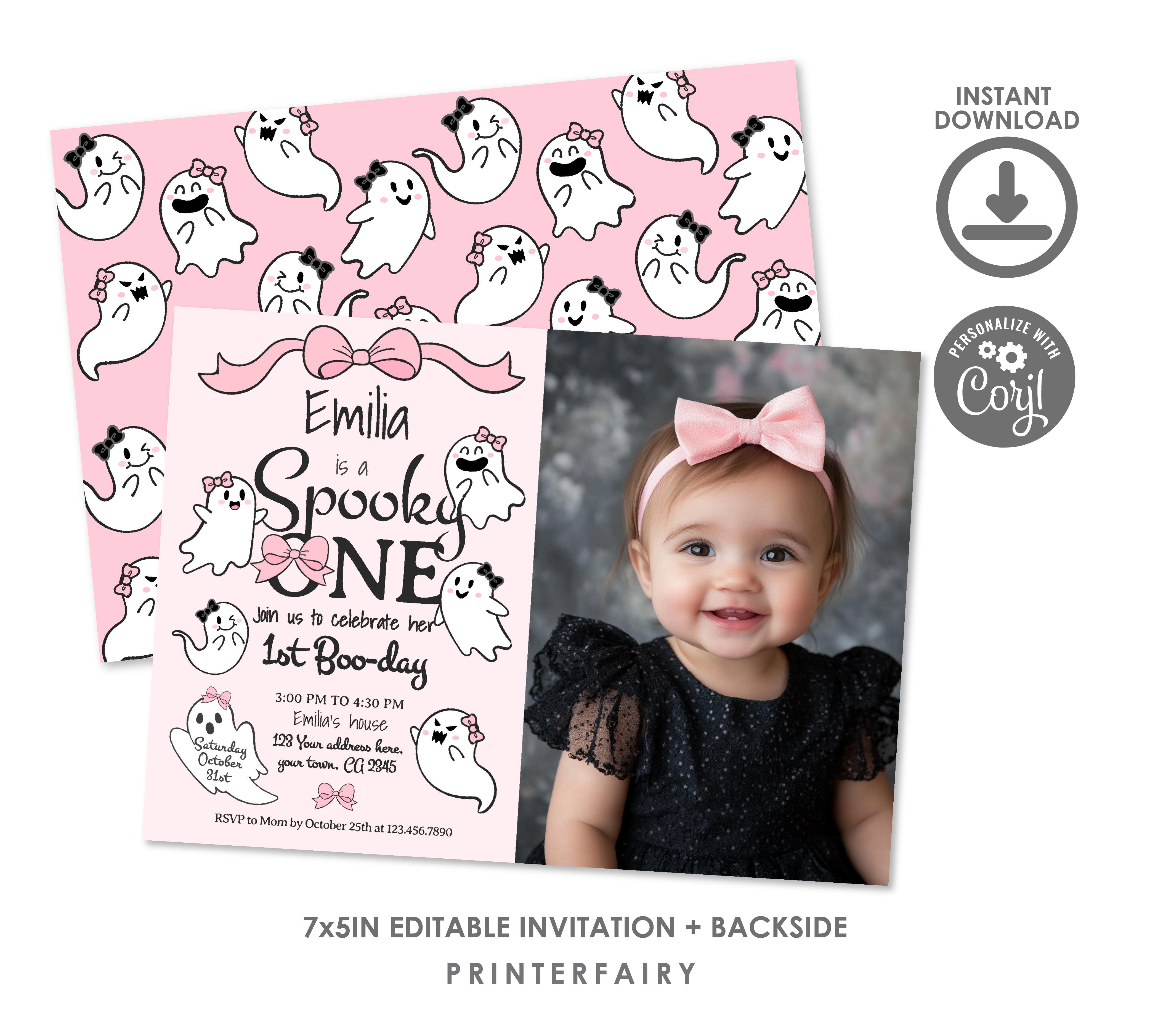 Coquette Ghost Spooky One Invitation with Photo