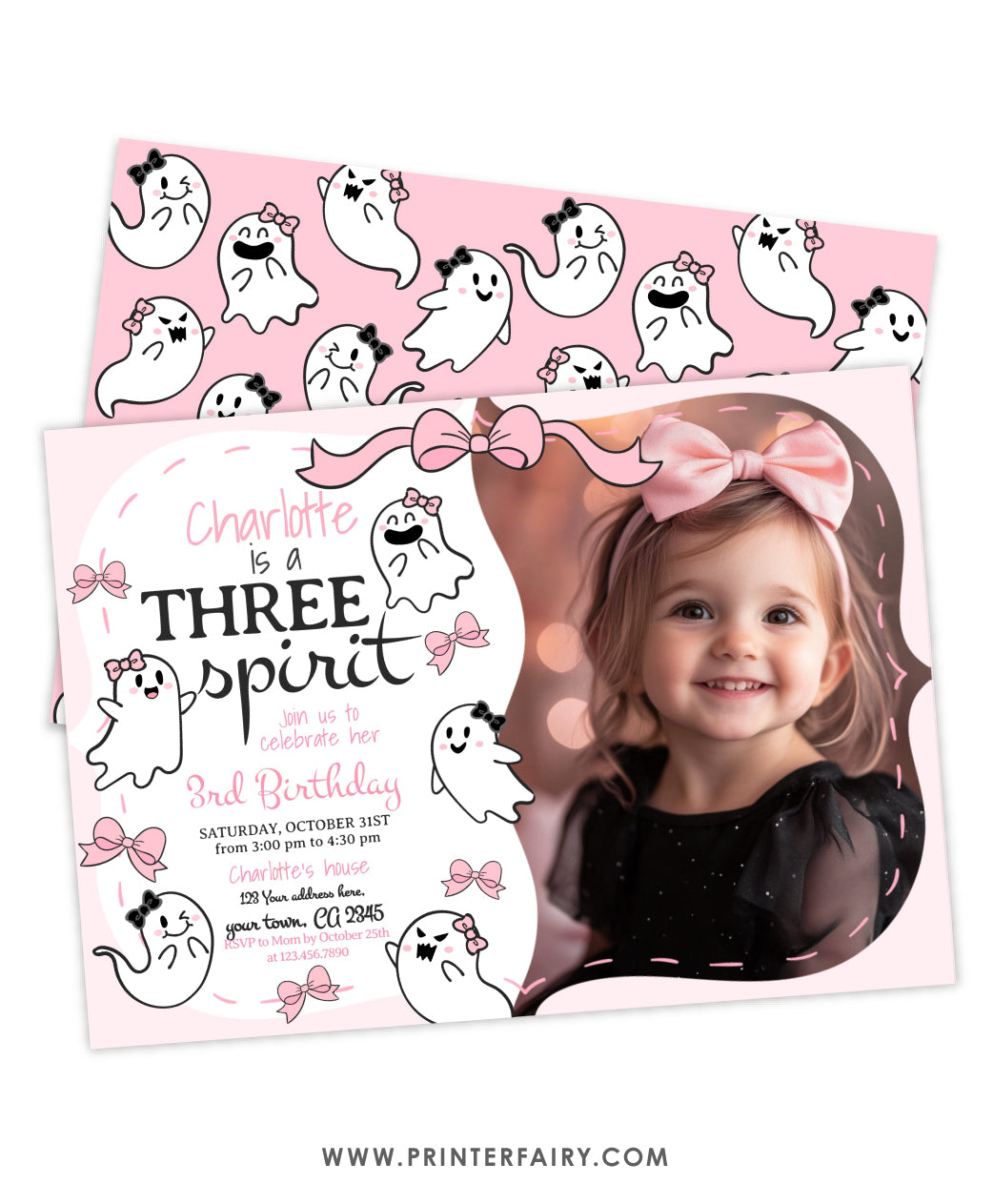 Coquette Ghost Three Spirit Invitation with Photo