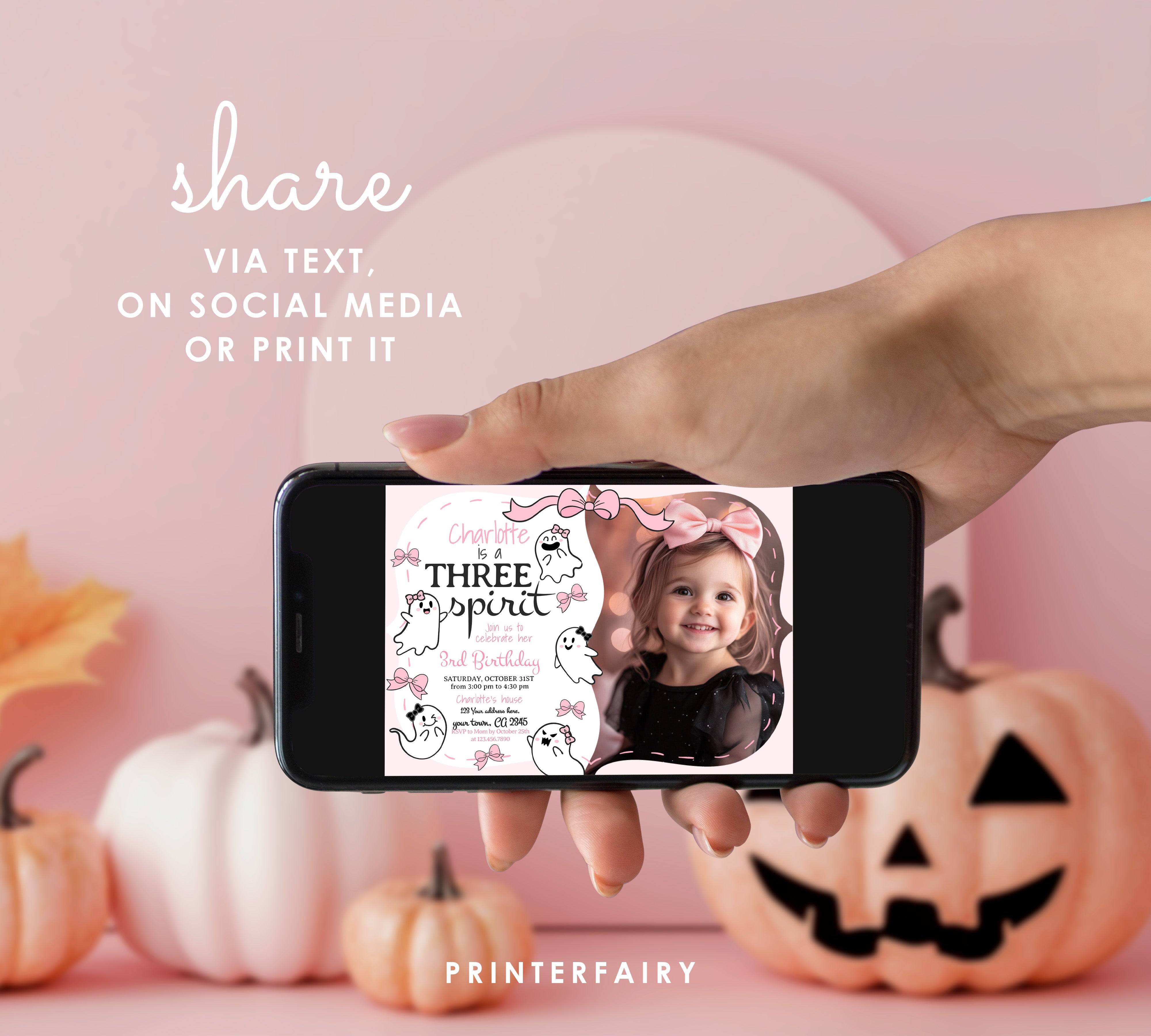 Coquette Ghost Three Spirit Invitation with Photo