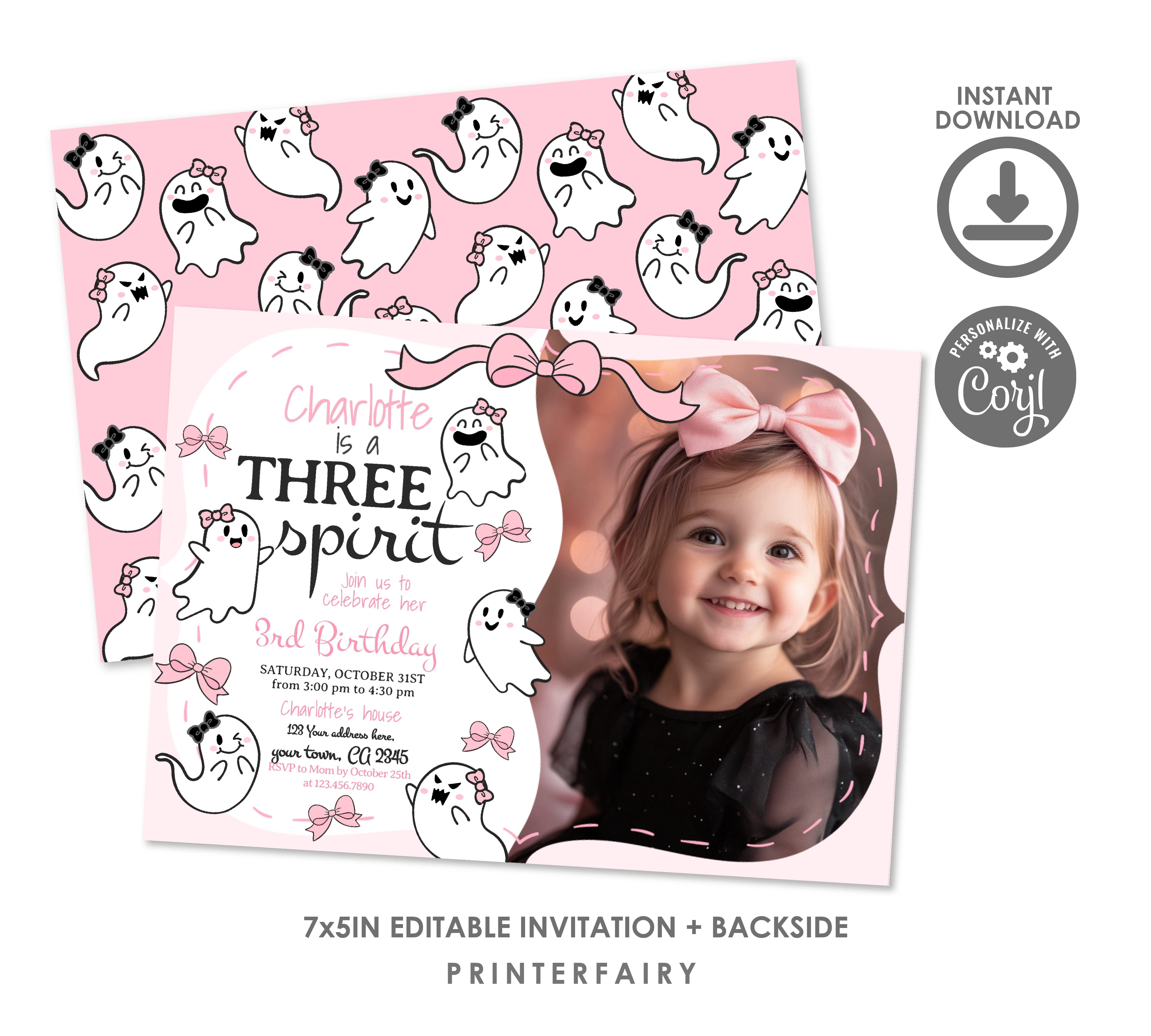 Coquette Ghost Three Spirit Invitation with Photo