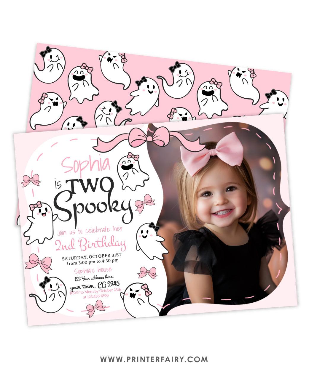 Coquette Ghost Two Spooky Invitation with Photo