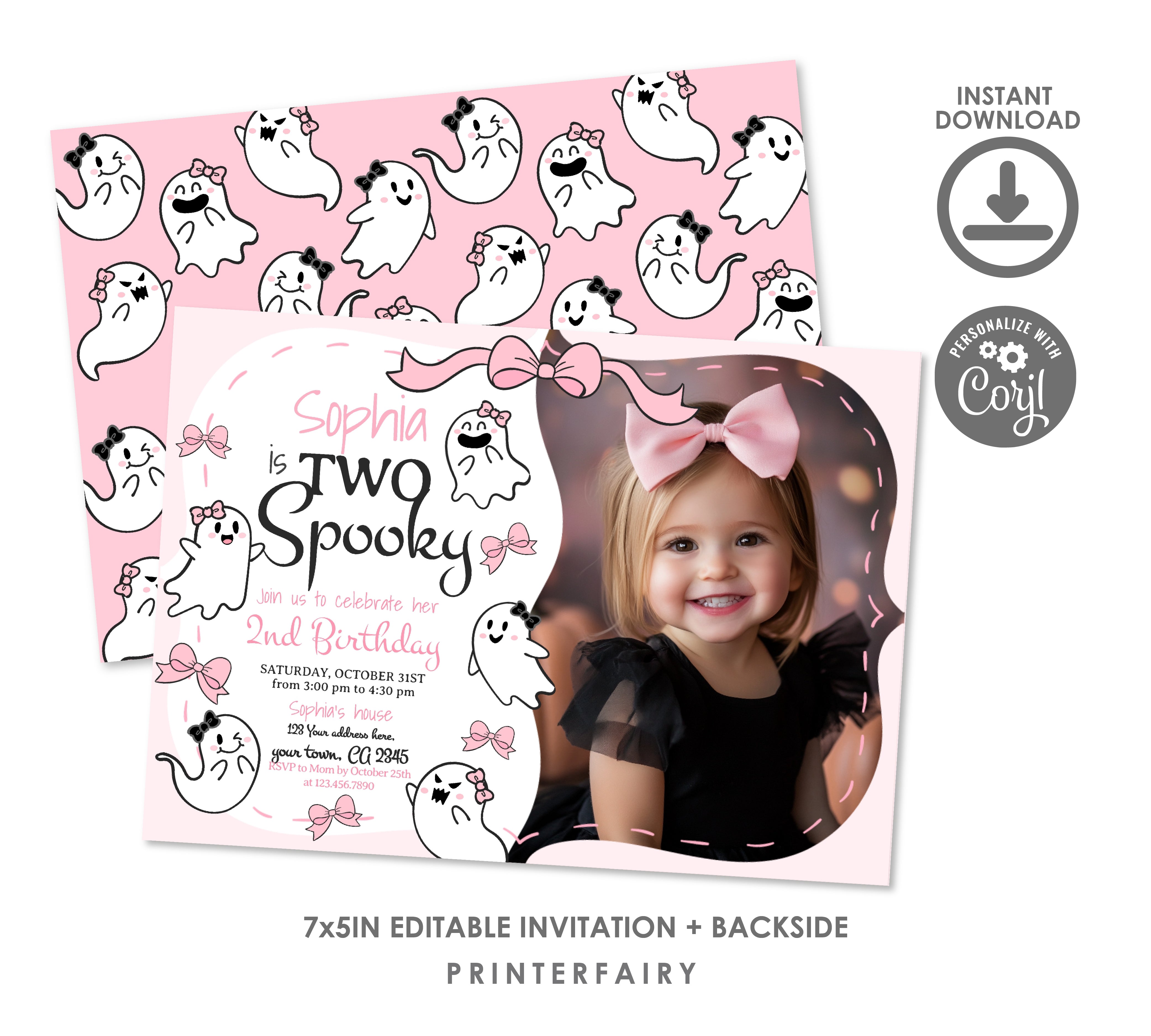 Coquette Ghost Two Spooky Invitation with Photo