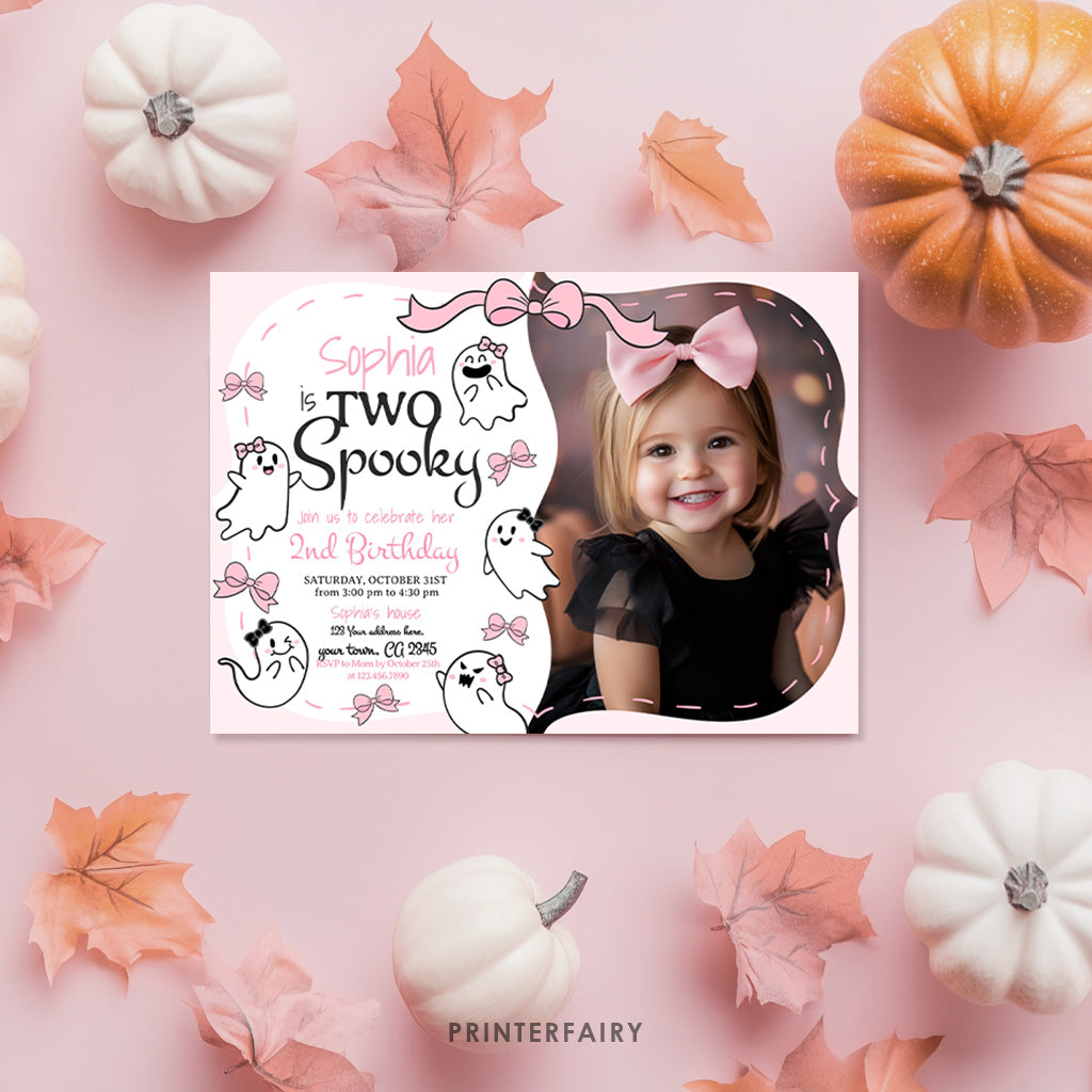Coquette Ghost Two Spooky Invitation with Photo