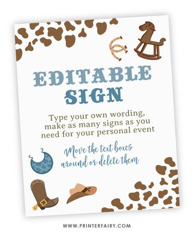 Cowboy Baby Shower Editable Sign