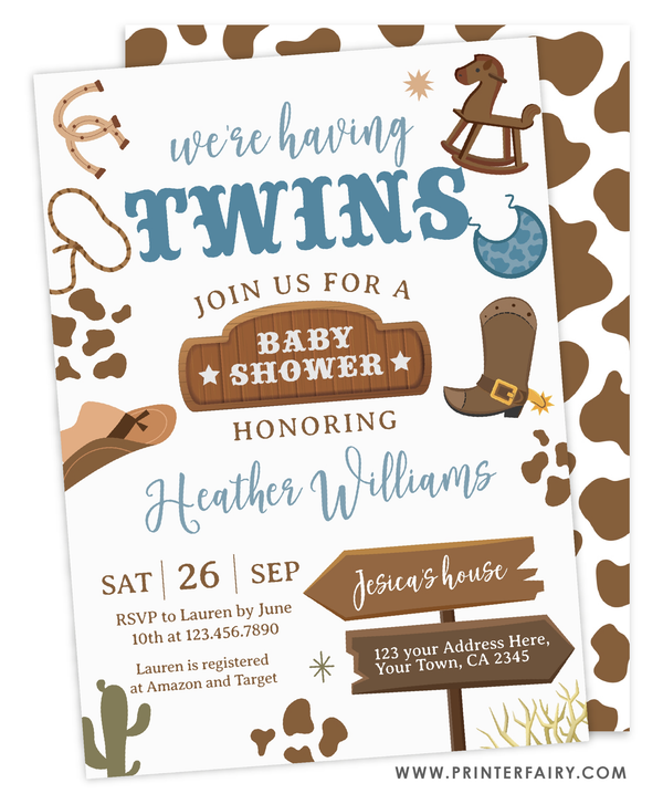 Cowboy Baby Shower Invitation for Twins
