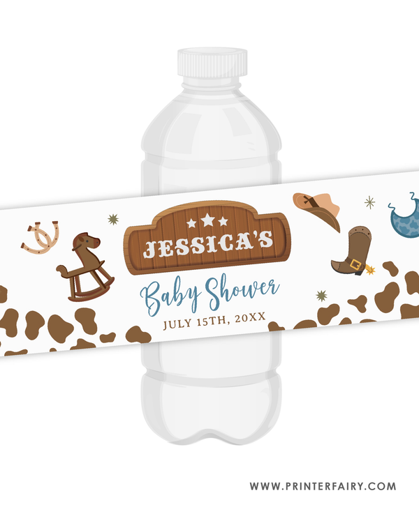 Cowboy Baby Shower Water Bottle Label