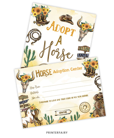 Adopt a Horse Sign and Certificate