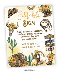 Cowgirl Editable Sign