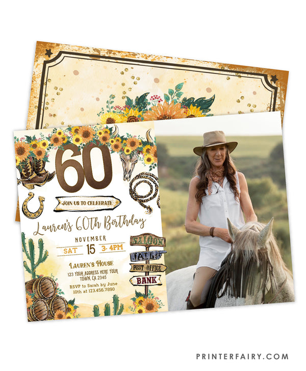 Cowgirl 60th Birthday Invitation with Photo