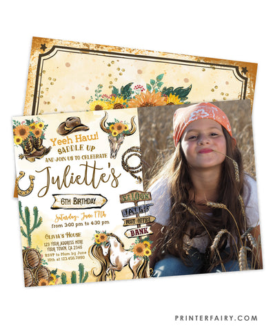 Cowgirl Birthday Invitation with Photo