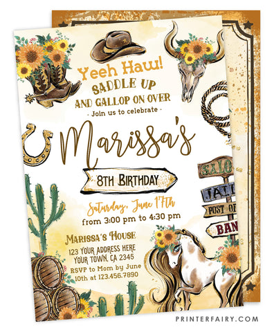 Cowgirl Birthday Invitation