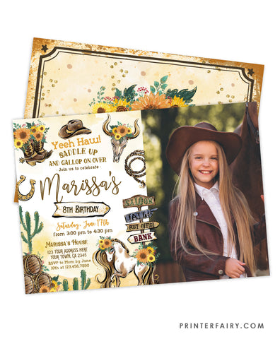 Cowgirl Birthday Invitation with Photo